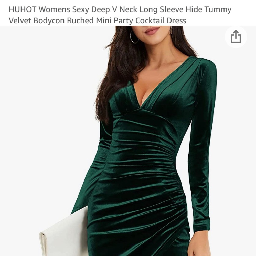 Emerald deep-V long sleeved bodycon hide yummy cocktail dress Size: XL